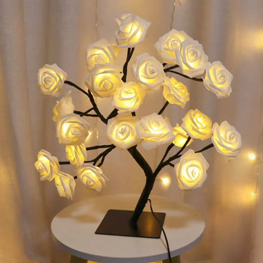 24 LED Rose Flower Tree Lights USB Table Lamp Home Decoration LED Table Lights Parties Xmas Christmas Wedding Bedroom Decor