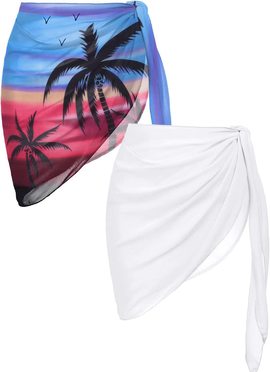 2 Pieces Women Beach Sarongs Sheer Cover Ups Chiffon Bikini Wrap Skirt for Swimwear S-XXL