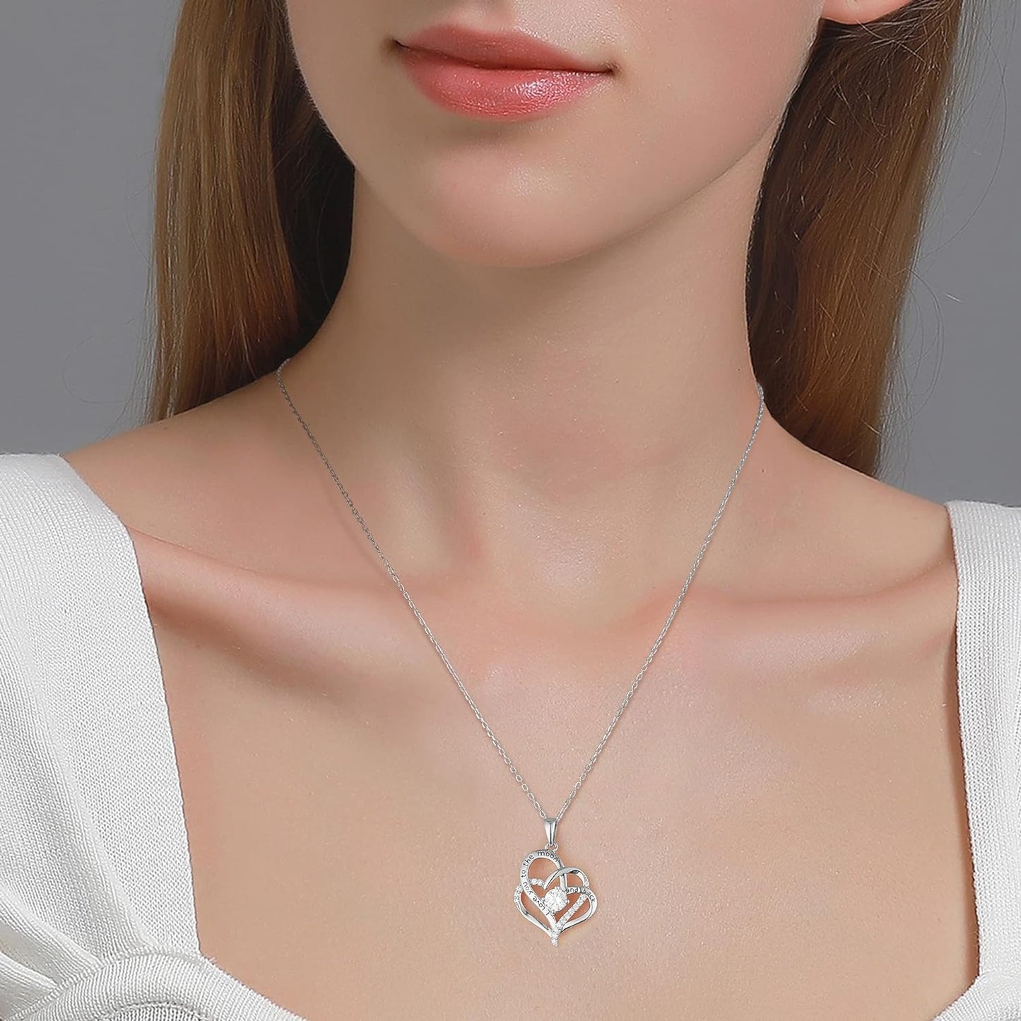 Mothers Day Gifts, April Birthstone Heart Necklaces for Women Sterling Silver with Zirconia, Anniversary Birthday Jewelry Gifts for Women Mom Grandma and Her Girlfriend Wife - White Gold