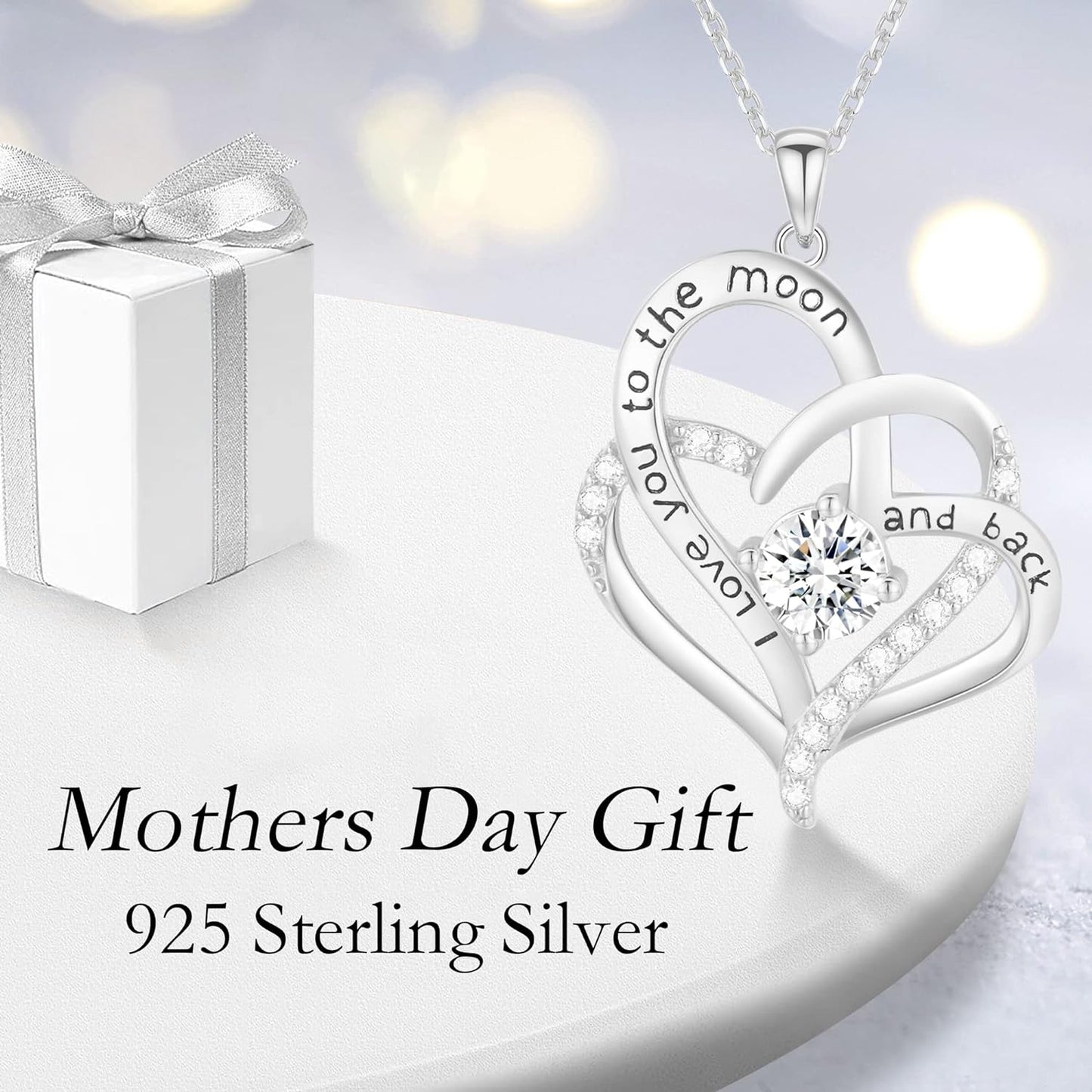 Mothers Day Gifts, April Birthstone Heart Necklaces for Women Sterling Silver with Zirconia, Anniversary Birthday Jewelry Gifts for Women Mom Grandma and Her Girlfriend Wife - White Gold