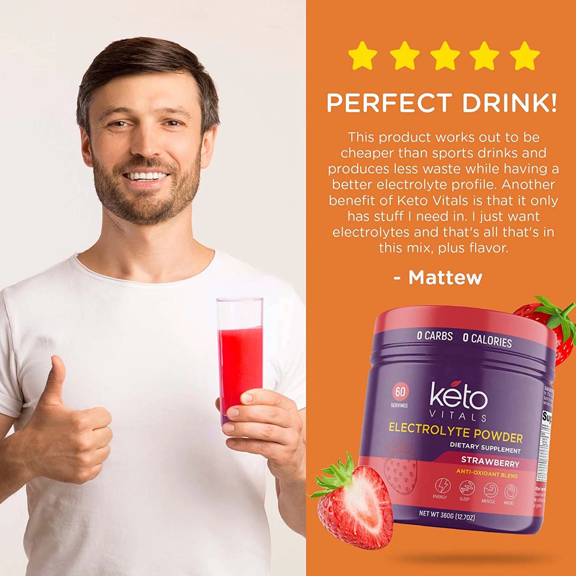Keto Electrolytes Powder with Antioxidants for Hydration, Sleep, Energy, Muscle Function Strawberry 10 Oz