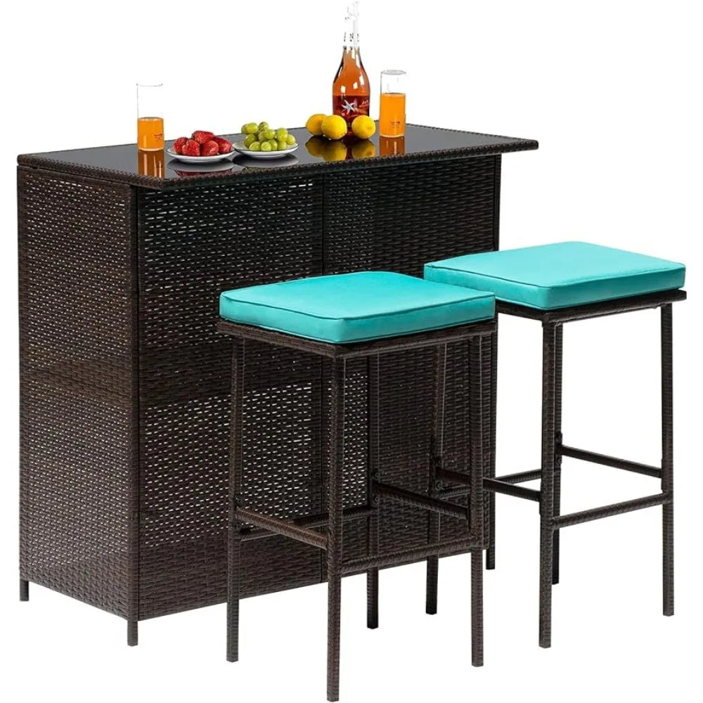 3PCS Patio Bar Set Outdoor Furniture Set Wicker Bistro Set with Two Stools for Patio Backyard Balcony Garden Furniture Sets