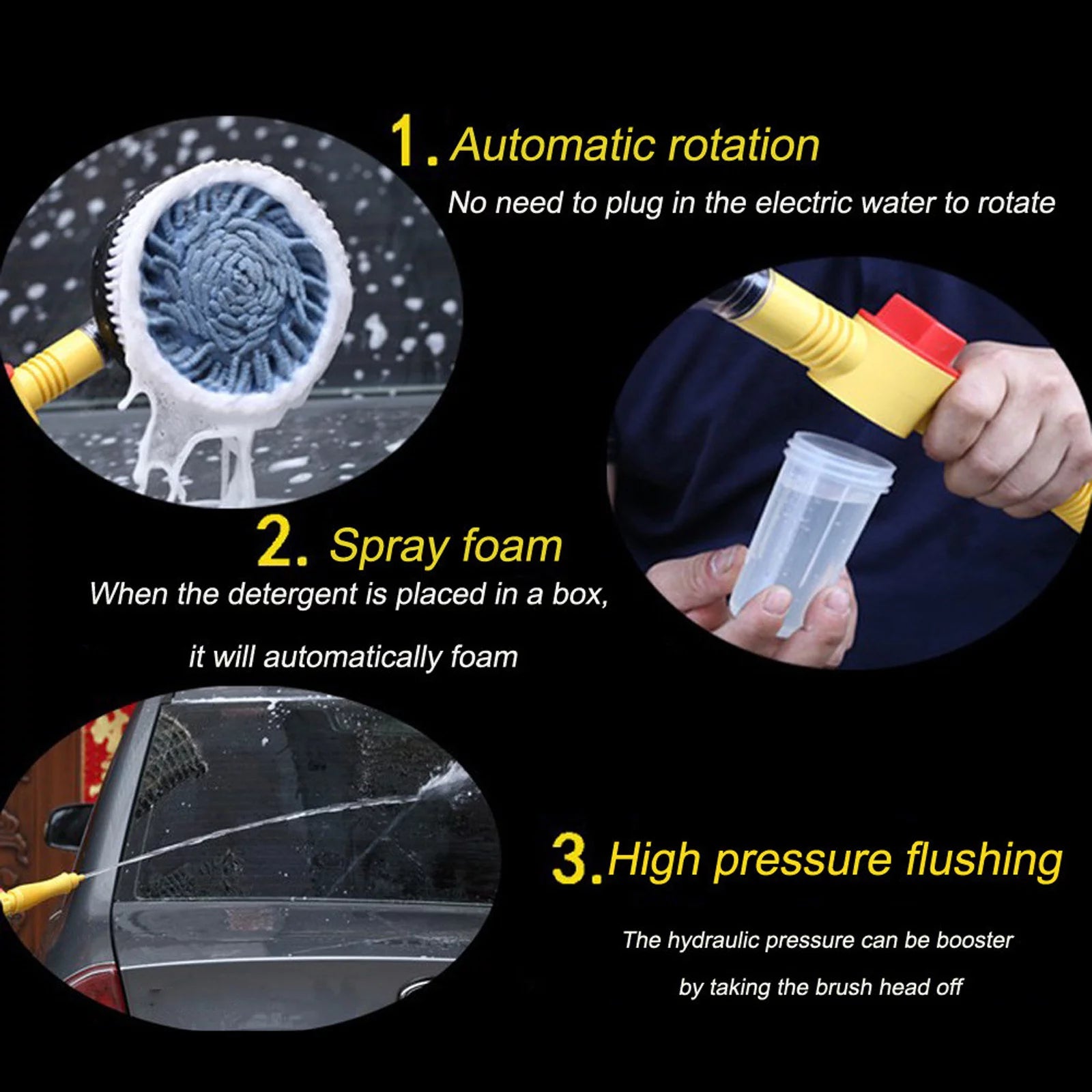 Self-Spinning Wash Mops, High Pressure Water Toy Foam Car Wash Brush, Car Mop Automatically Foams Car Wash Kit, Removable Microfiber Car Cleaning Brush for Car RV Truck Garden