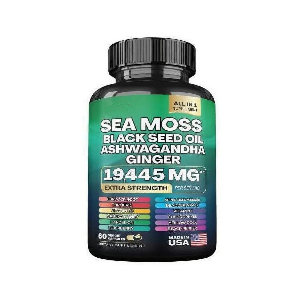 Sea Moss 7000Mg, Black Seed Oil 4000Mg, Ashwagandha 2000Mg, Ginger & Shilajit 9000Mg, Rhodiola Rosea 1000Mg, Panax Ginseng 1500Mg, All in 1 Supplements (1 Pack)