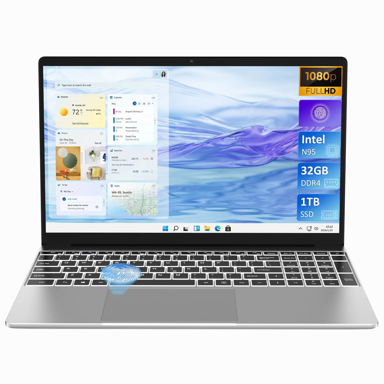 15.6" Laptop Computer Intel N95 up to 3.4 Ghz, 32GB DDR4 RAM, 1TB Nvme SSD, Windows 11 Pro