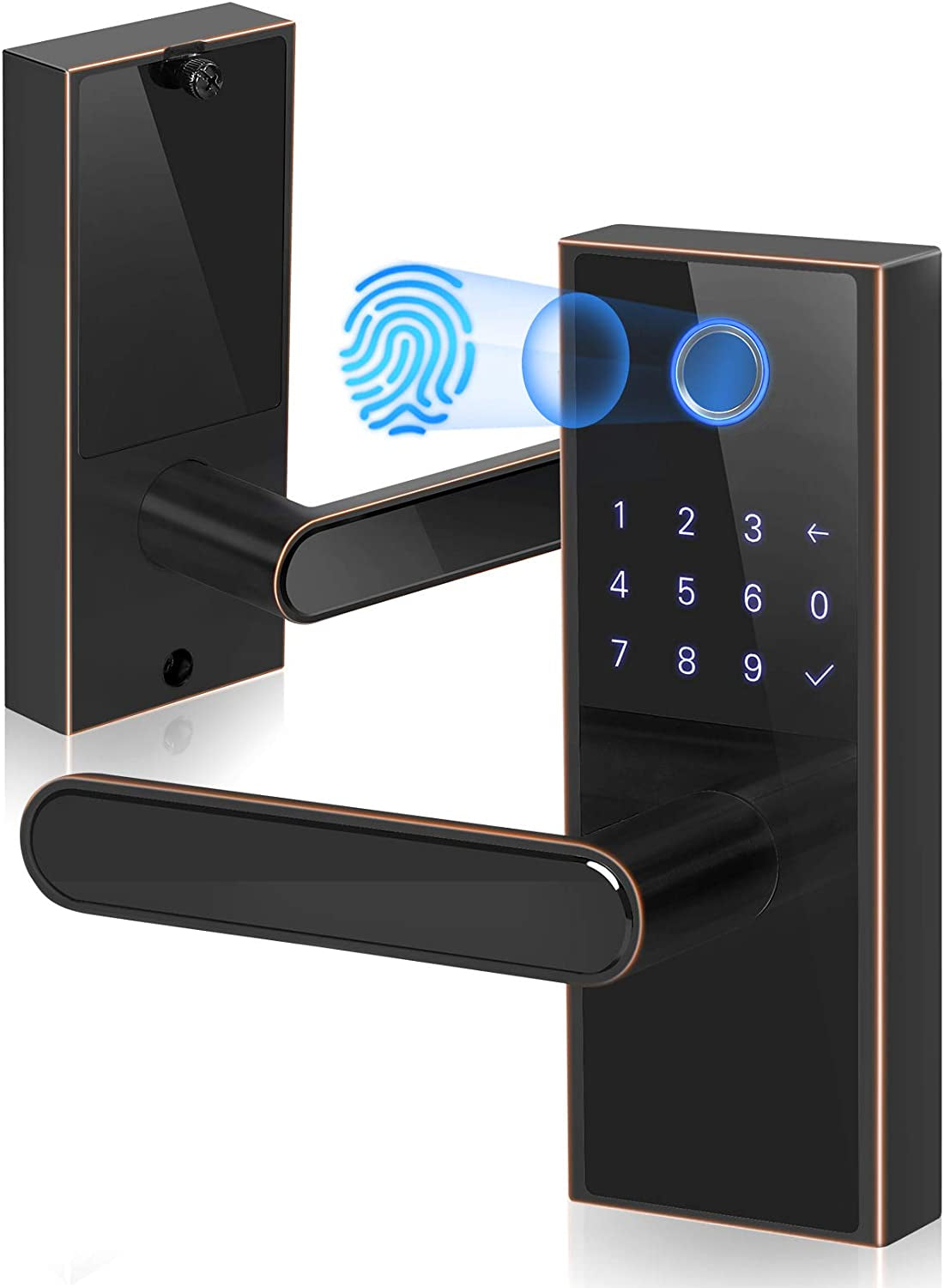 Electronic Fingerprint Door Lock, Keypad Entry Door Lock, LED Touch Screen Keypad Lock with Built-In Alarm, One-Touch Locking and Back up Key, Easy to Install for Home and Office (Aged Bronze)