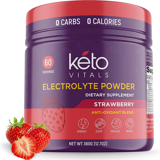 Keto Electrolytes Powder with Antioxidants for Hydration, Sleep, Energy, Muscle Function Strawberry 10 Oz