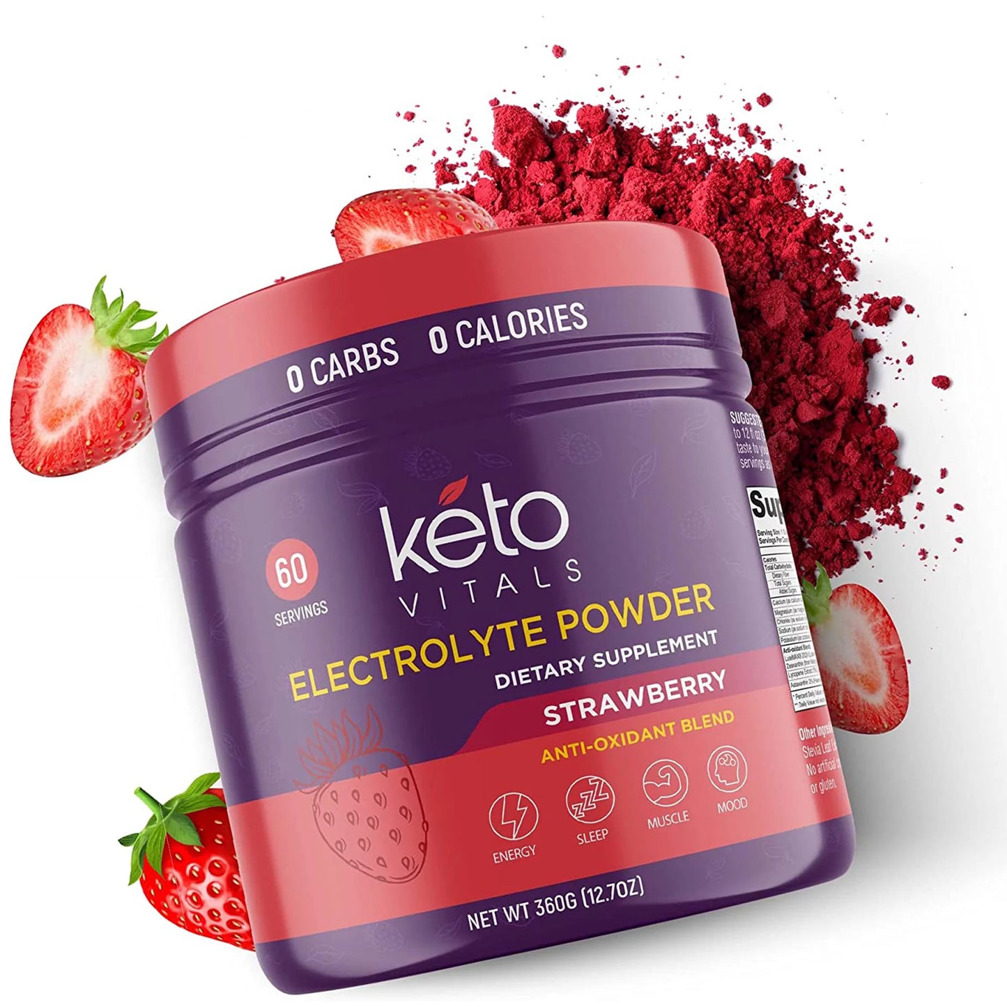 Keto Electrolytes Powder with Antioxidants for Hydration, Sleep, Energy, Muscle Function Strawberry 10 Oz