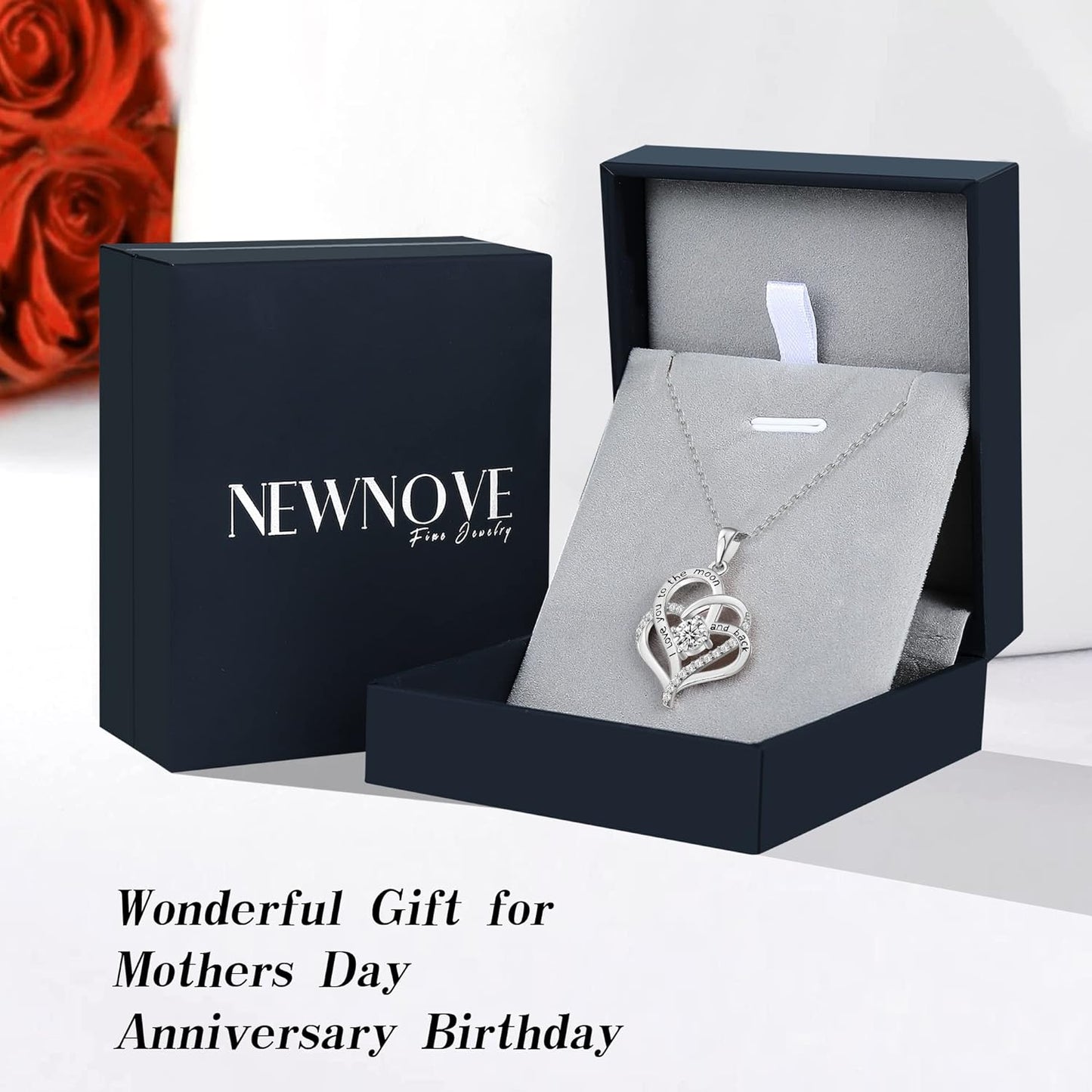 Mothers Day Gifts, April Birthstone Heart Necklaces for Women Sterling Silver with Zirconia, Anniversary Birthday Jewelry Gifts for Women Mom Grandma and Her Girlfriend Wife - White Gold