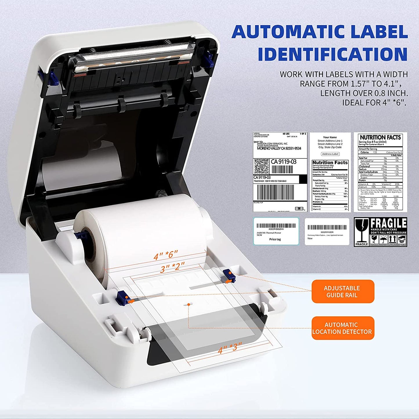 Thermal Shipping Label Printer for Shipping Packages&Postage, Bluetooth, Wireless Printer for Iphone, Android&Pc, Compatible with Amazon, Ebay, USPS, 4X6 Label Maker Machine