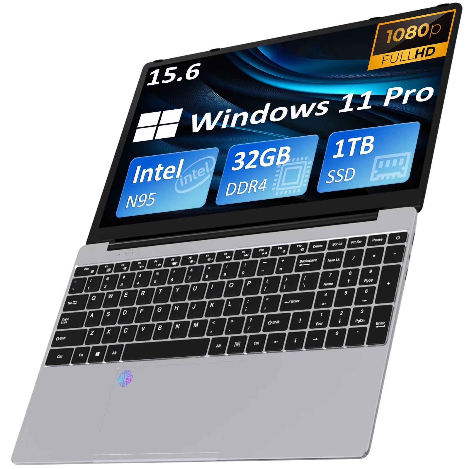 15.6" Laptop Computer Intel N95 up to 3.4 Ghz, 32GB DDR4 RAM, 1TB Nvme SSD, Windows 11 Pro