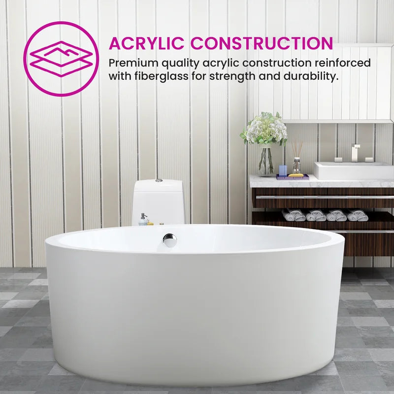 59" X 59" Freestanding Soaking Acrylic Bathtub