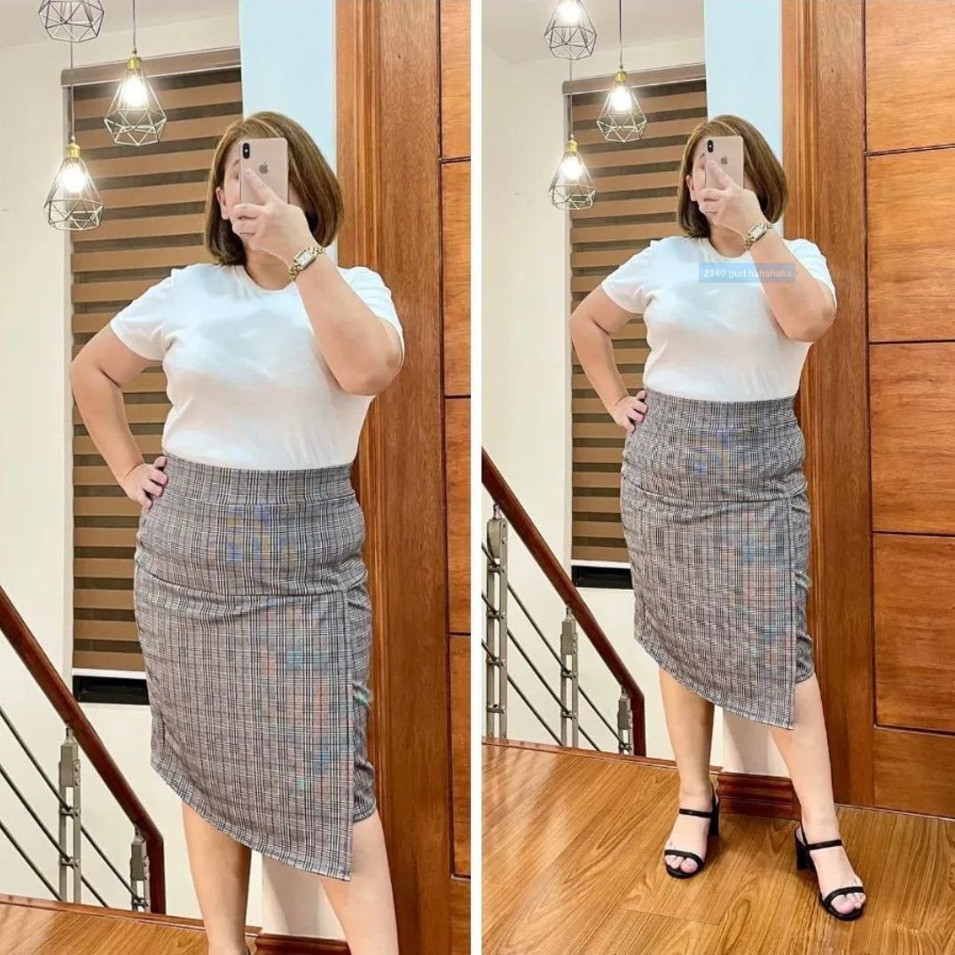 PLUS SIZE CHUBBY Women Skirt Office Formal Pencil Slit XL 2XL Interlock in Plaid Checkered BRISBANE的图片