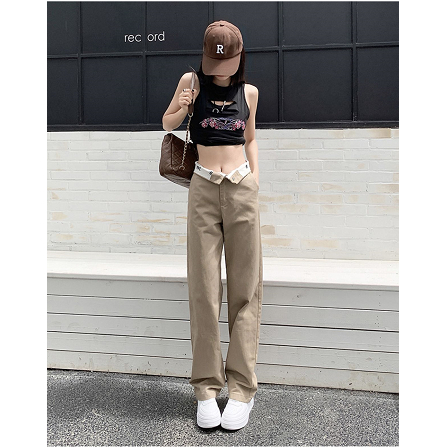 Flapped suit pants, women's straight leg pants, high waist, slim and wide leg casual pants的图片